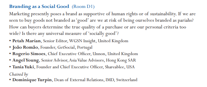 A Horasis Global Meeting event description for "Branding as a Social Good"